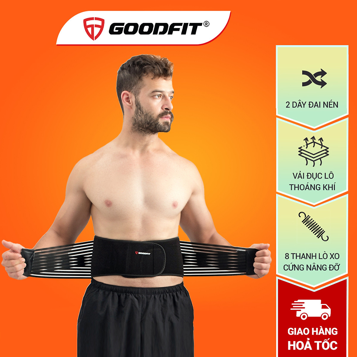Đai lưng tập gym,đai bảo vệ cột sống chống đau lưng 2 dây nén GoodFit GF722WS