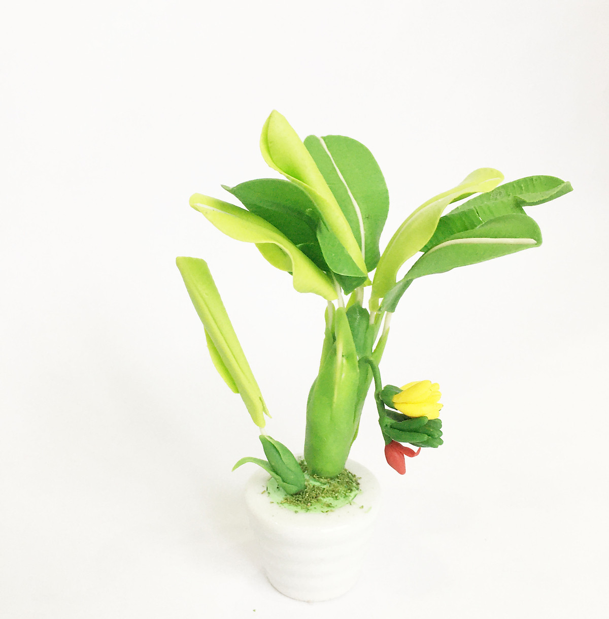 Chậu hoa đất sét mini - Cây chuối - Hoa trang trí