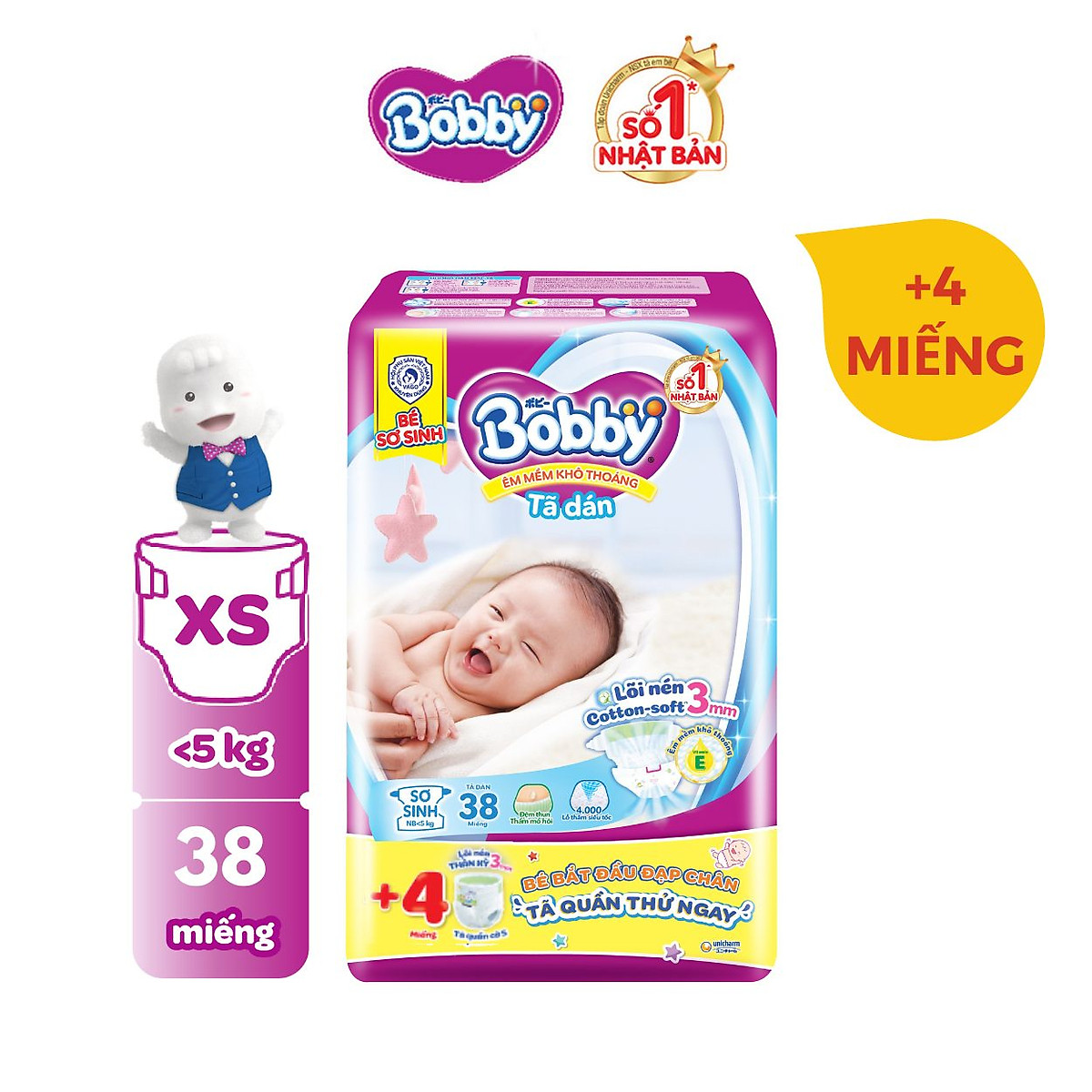 Tã dán Bobby Siêu thấm - khô thoáng