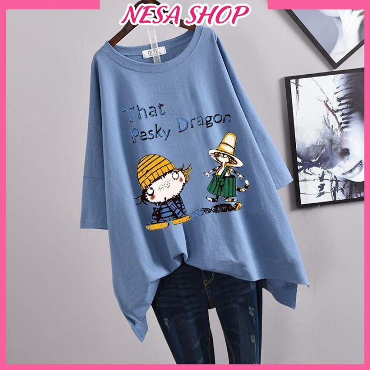 Áo thun nam nữ form rộng, Áo phông tay lỡ, chất liệu thun cotton co giãn, áo unisex in chữ That Pesky Dragon NeSa Shop