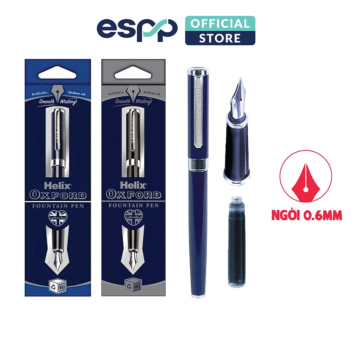 Bút viết máy cao cấp mực đều đẹp màu Xanh đen/ Hồng Ánh Cam/ Bạc - HELIX