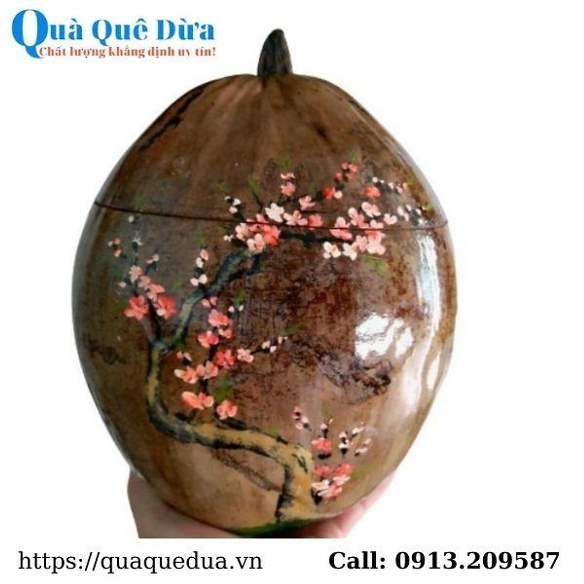 Bình Ủ Trà Trái Dừa Hoa Văn Nhành Đào, Bình Trà 700 - 950ml, Tặng Bộ 6