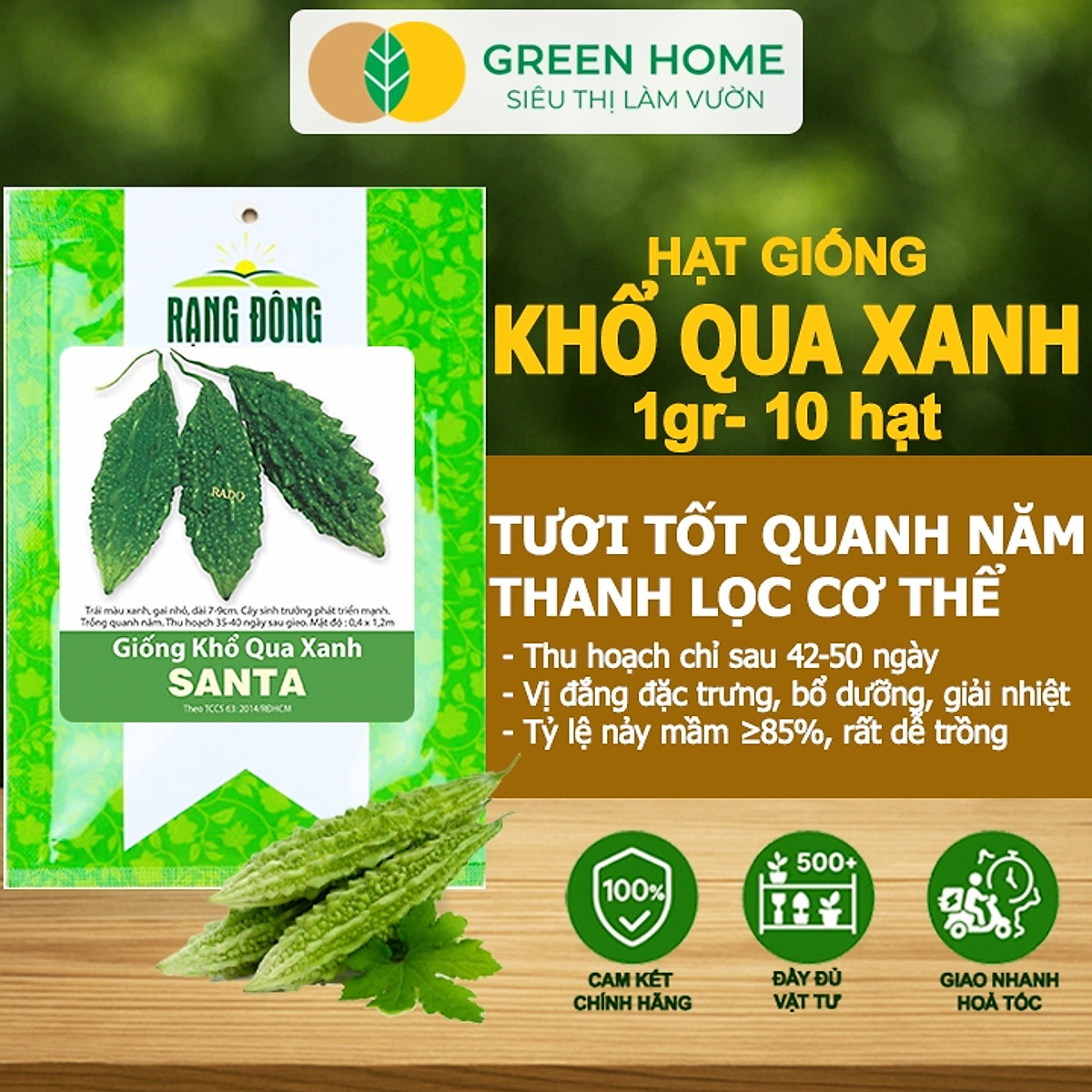 Hạt Giống Khổ Qua Greenhome, Gói 1gr~10 hạt, Dễ Trồng Quanh Năm, Nảy Mầm Cao, Thu Hoạch Nhanh, Năng Suất Cao T05