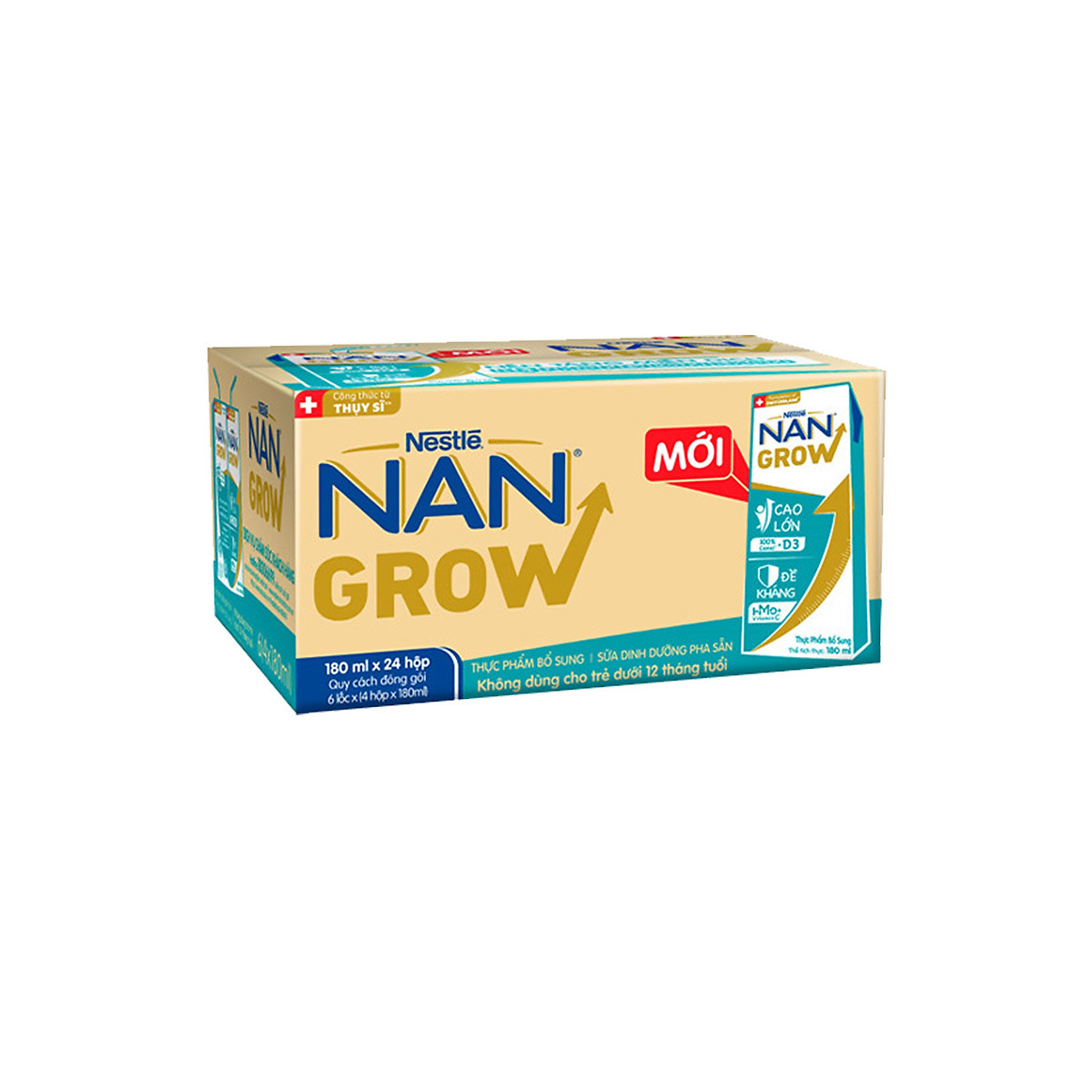 Thùng 24 hộp Sữa pha sẵn Nestlé NANGROW 180ml/hộp sữa mát công thức từ Thụy Sĩ 100% Canxi giúp bé cao lớn vượt trội 6(4 x 180ml) - (Bé từ 1 tuổi) Tặng Chảo chống dính Elmich