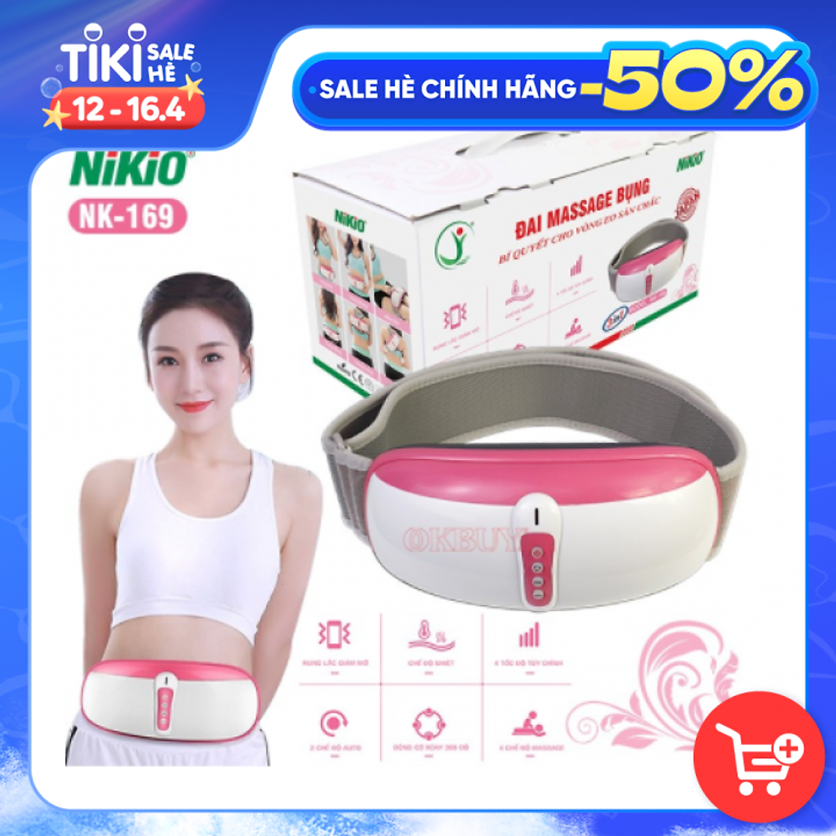 Đai (Máy) Massage Bụng Nikio NK-169AC - Công Nghệ Rung Lắc Kết Hợp Bi Độ Xoay 360 Dây Ấn Thế Hệ Mới, Mát Xa Thư Giãn, Làm Săn Chắc Cơ Bụng Nhanh - Vỏ Nhựa Bền Bĩ