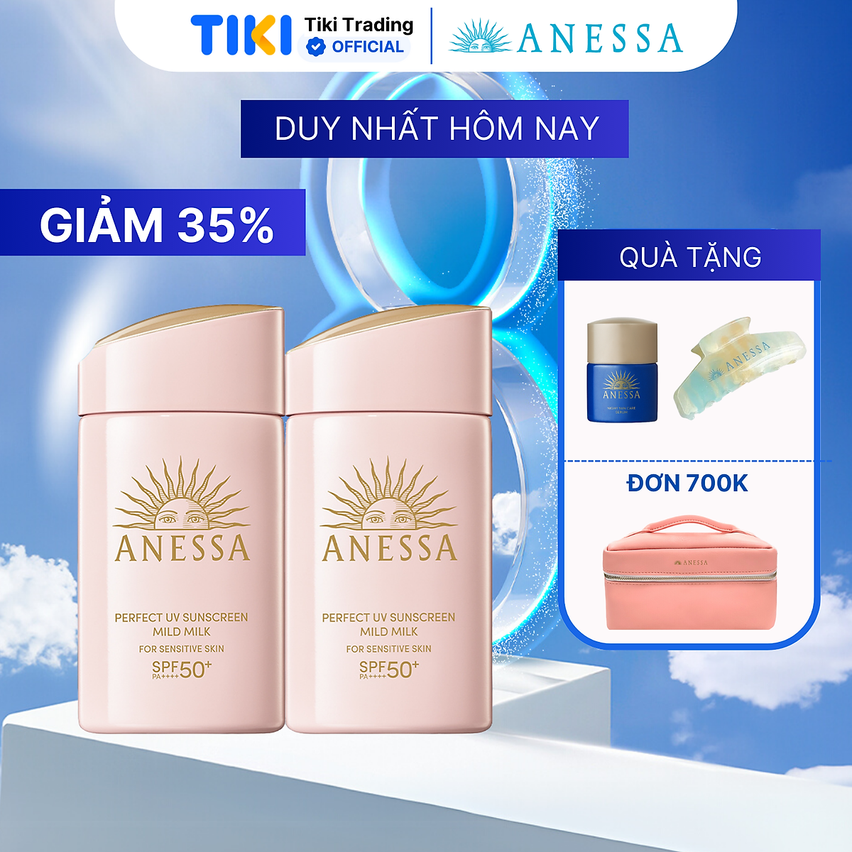 Bộ đôi Kem chống nắng dạng sữa dịu nhẹ cho da nhạy cảm và trẻ em (Anessa Mild Milk 60ml x2)