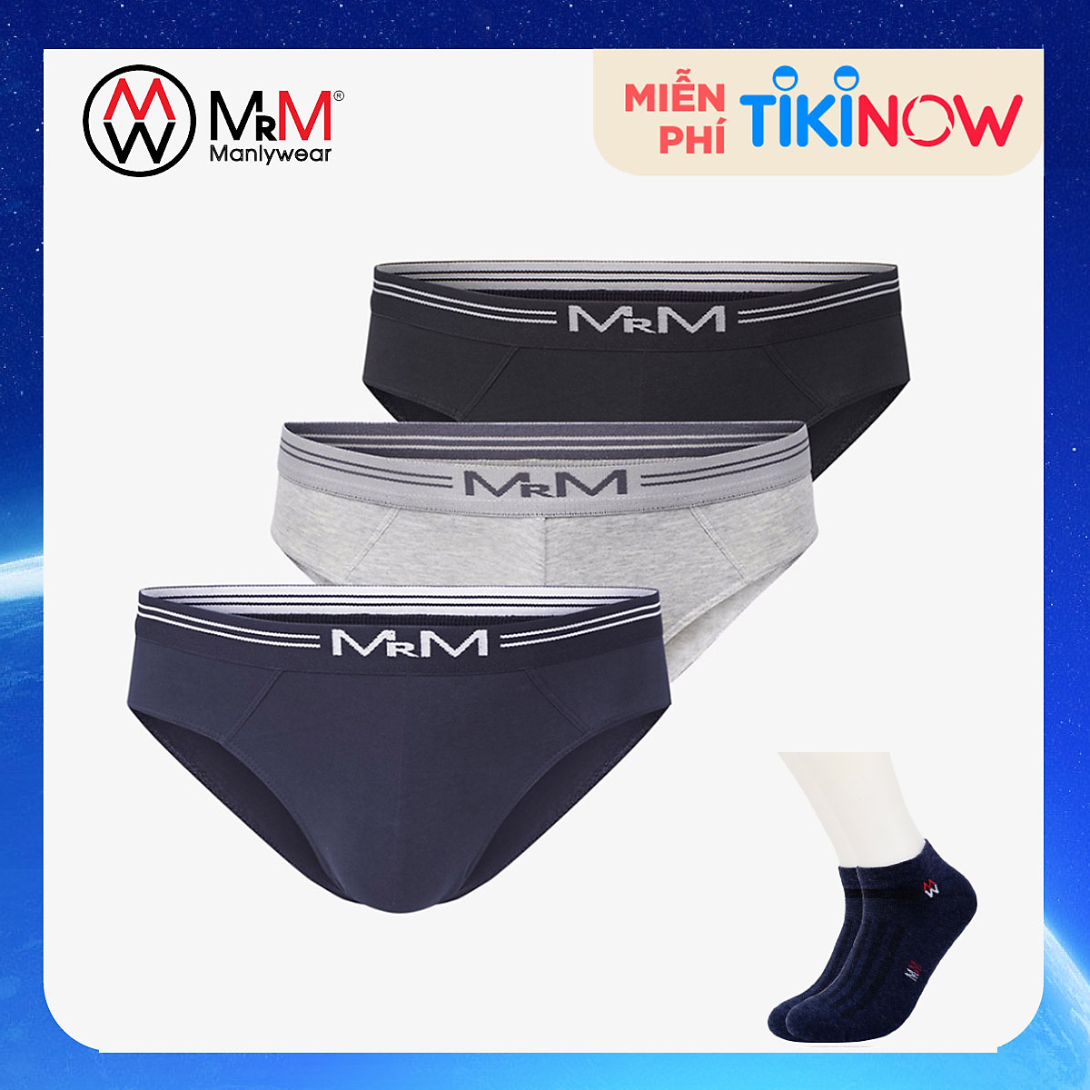 Combo 3 quần lót nam sợi cotton Organic mềm mịn thoáng mát co giãn 4 chiều MRM Manlywear (TẶNG Đôi Tất Nam Cao Cấp màu ngẫu nhiên)