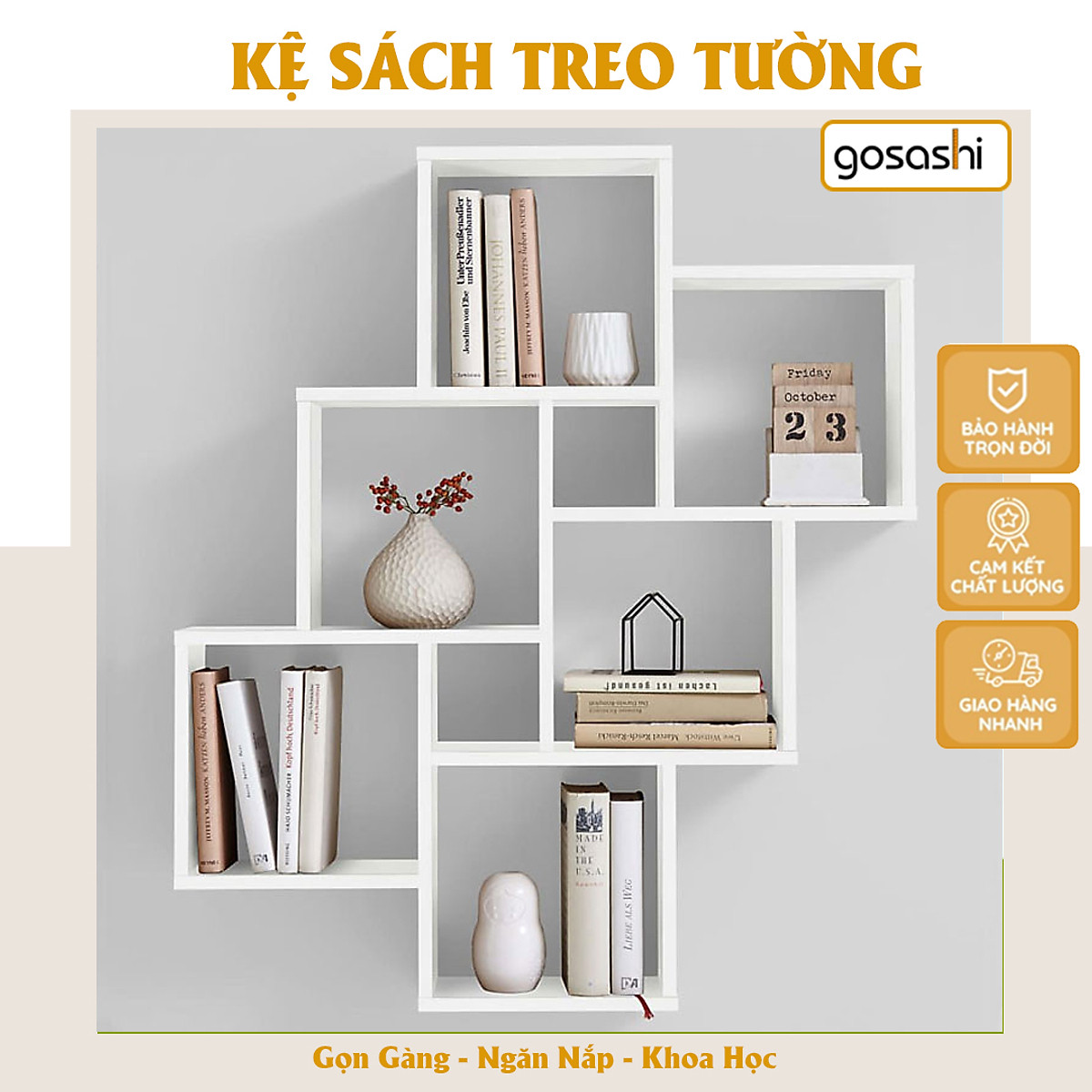 Kệ Sách Treo Tường Kệ Trang Trí Kệ Sách Gỗ 8 Ô Giá Sách Gỗ Trang Trí Phòng Ngủ Phòng Khách, Kệ Gỗ Để Đồ