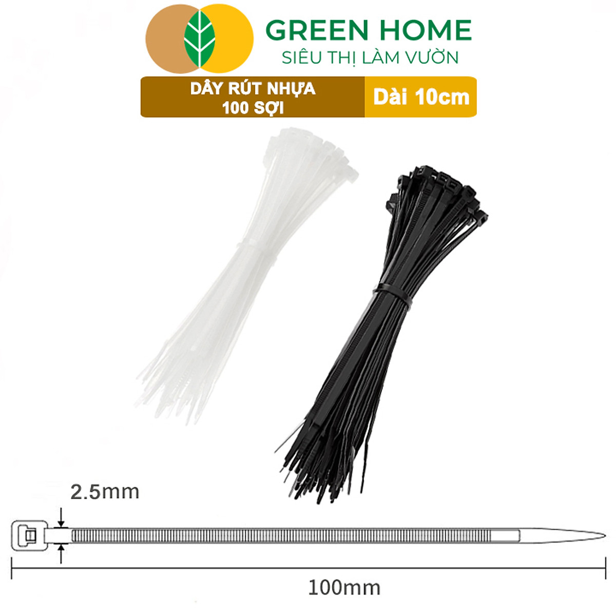 Dây rút nhựa, D10cm, bao 100 sợi, màu đen, siêu bền, dẻo, làm giàn, đỡ trái, cố định hàng rào, dây cáp điện |Greenhome