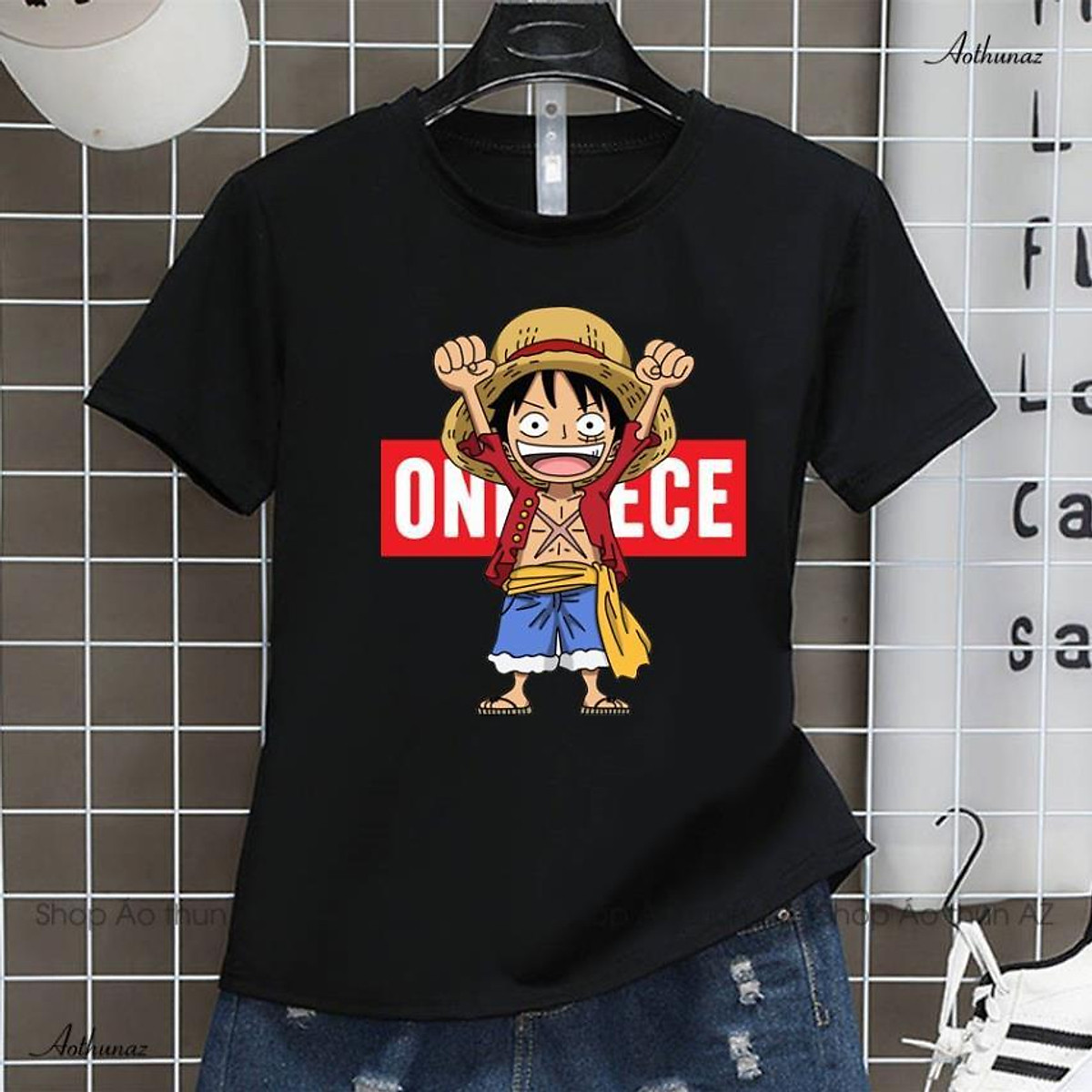 Áo thun Anime One Piece Luffy độc đáo màu đen và trắng - Vải Cotton Thái M2444 / Áo thun Anime One Piece Luffy độc đáo màu đen và trắng - Vải Cotton Thái M2444 /