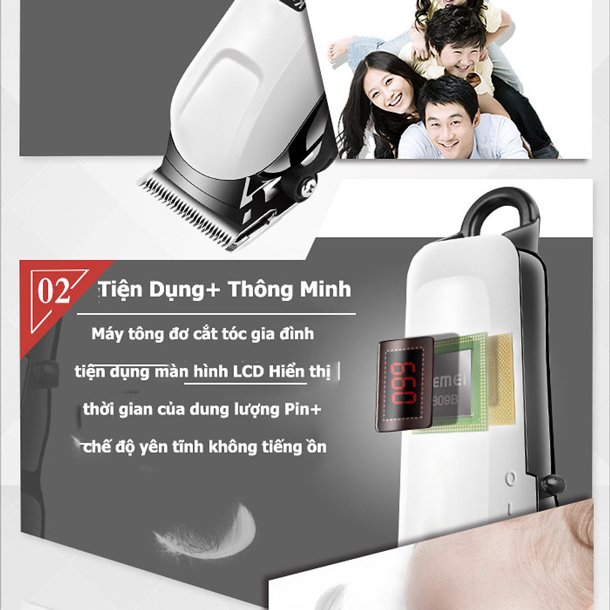 Tông Đơ Cắt Tóc Cao Cấp KEMEI 809C Loại Có Dây, Công Suất 12W, Máy Hớt Tóc Gia Đình Salon Chuyên Nghiệp, Lưỡi Cắt Titatium, Động Cơ Hạn Chế Tiếng Ồn - HÀNG CHÍNH HÃNG