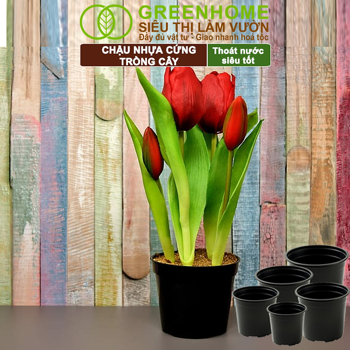 Bộ 3 Chậu nhựa trồng cây, nhiều kích thước, thoát nước tốt, đa dạng kích thước trồng cây, hoa, kiểng lá |Greenhome