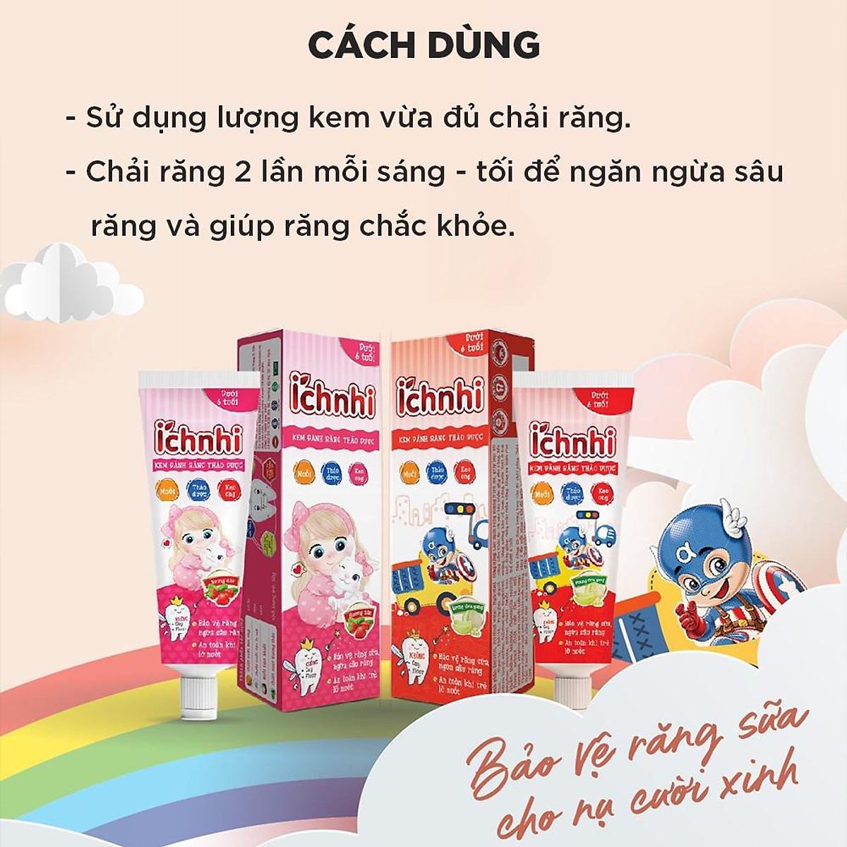 Kem đánh răng thảo dược Ích Nhi Nam Dược hương dâu tuýp 50g cho bé < 6