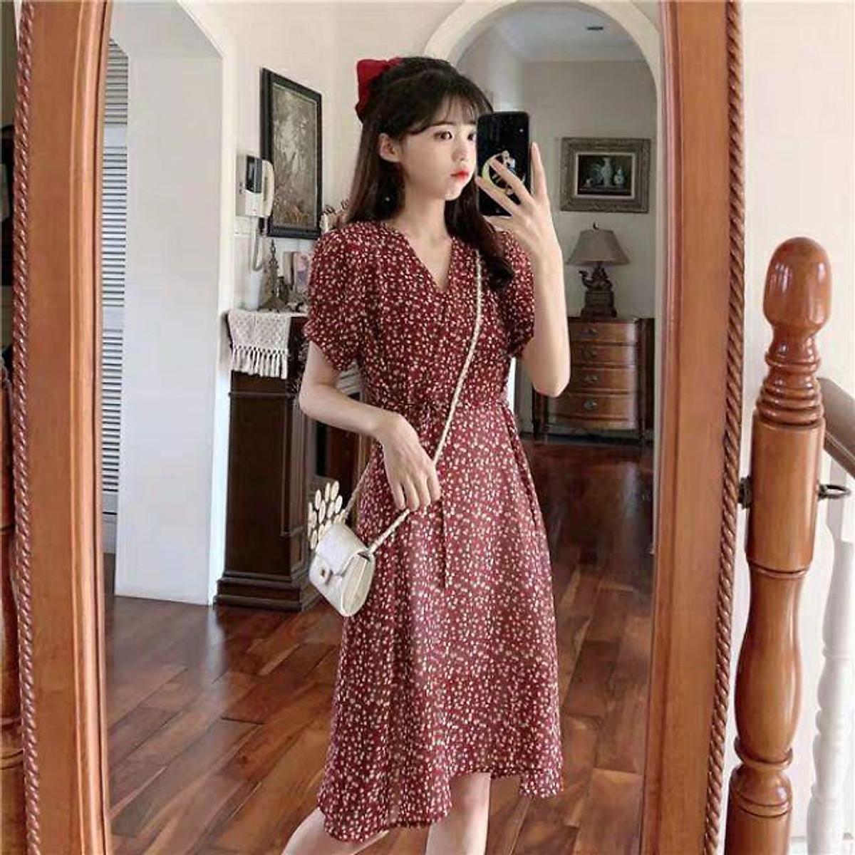 VX195 váy hoa nhí cổ sen