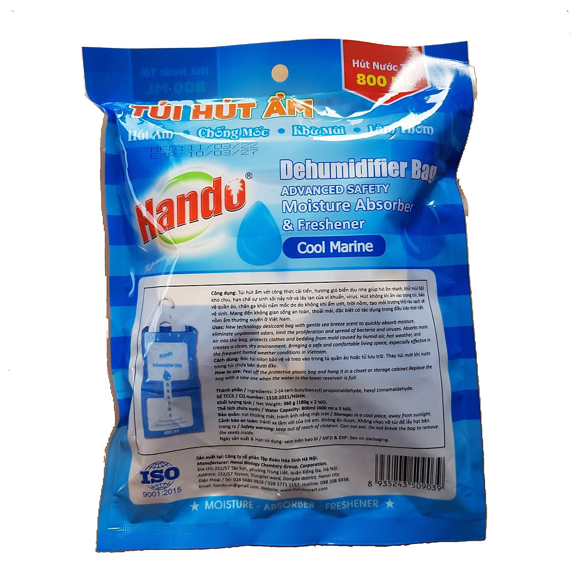 Túi hút ẩm khử mùi làm thơm Hando 360g (2 gói mỗi gói 180g-400ml)