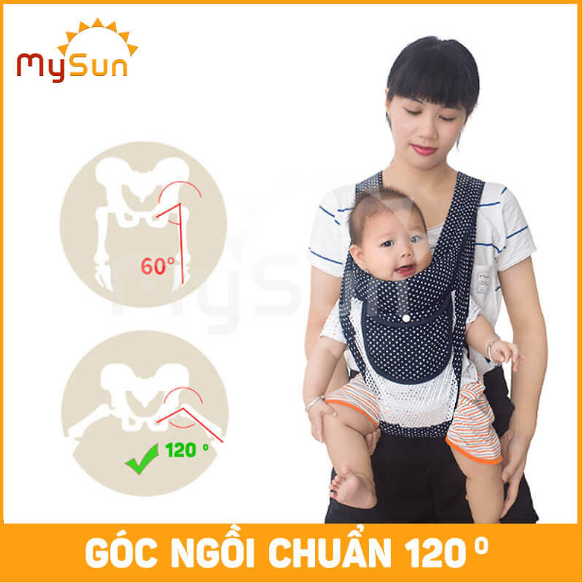 Đai địu vải 4 tư thế có đỡ cổ cho bé sơ sinh, trẻ em 36 tháng tuổi ngồi xe máy an toàn - MySun Đai Địu Vải 4 Tư Thế Có Đỡ Cổ Cho Bé Sơ Sinh, Trẻ Em 36 Tháng Tuổi Ngồi Xe Máy An Toàn - Mysun