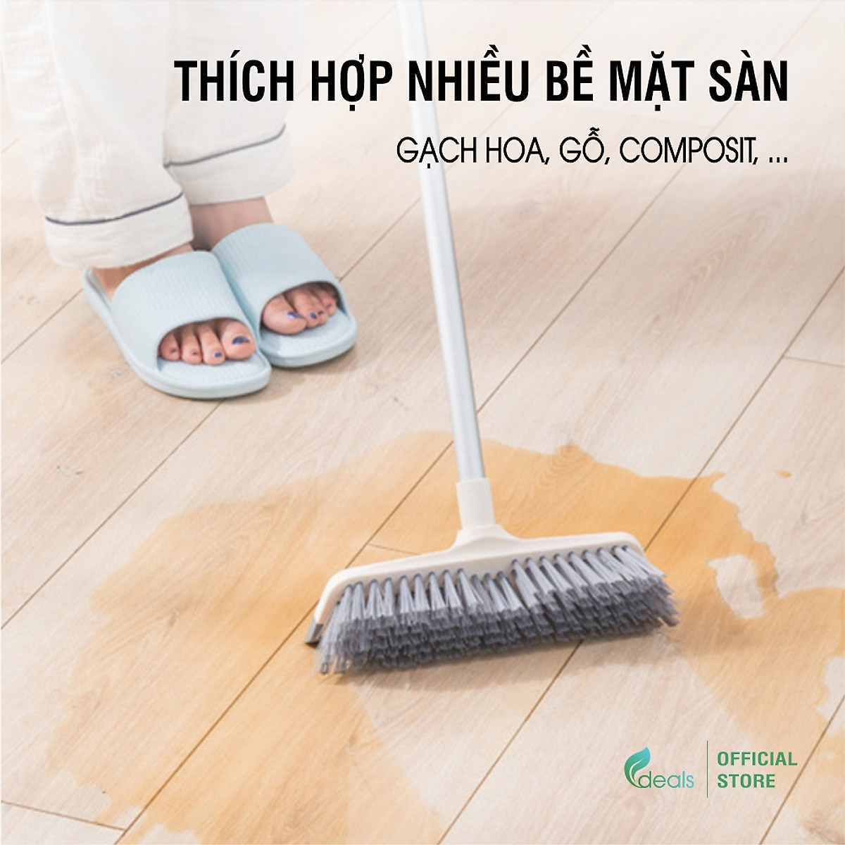 Cây Chà Sàn Nhà Tắm Đa Năng 2 trong 1 ECODEALS - Cọ sàn và gạt nước, cán tăng giảm chiều dài linh hoạt