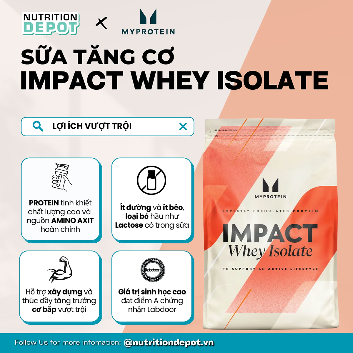 Sữa Tăng Cơ Impact Isolate Protein 2.5kg (100 lần dùng) - Nutrition Depot