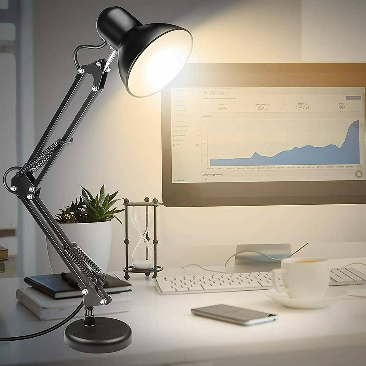 LED Desk Lamp, Metal Swing Arm Lamp with Clamp, Dimmable Eye-Caring  Architect Table Light, 3