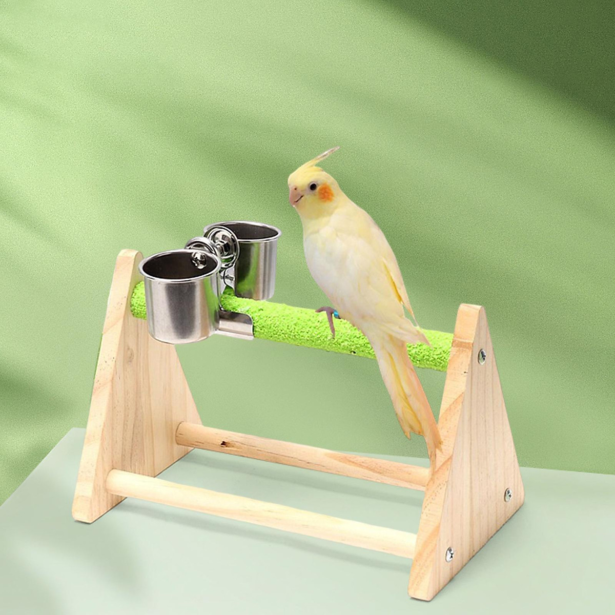 Pet Parrot Playstand with Feeding Cups Bird Stand Tabletop Lightweight