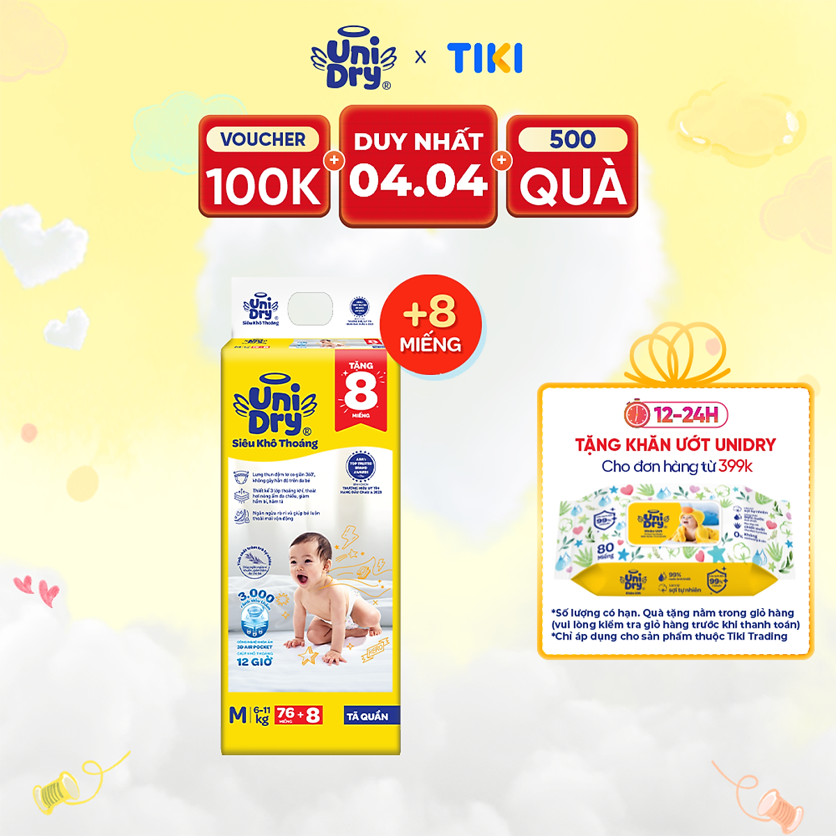 Tã quần UniDry Siêu khô thoáng gói Jumbo mới size M