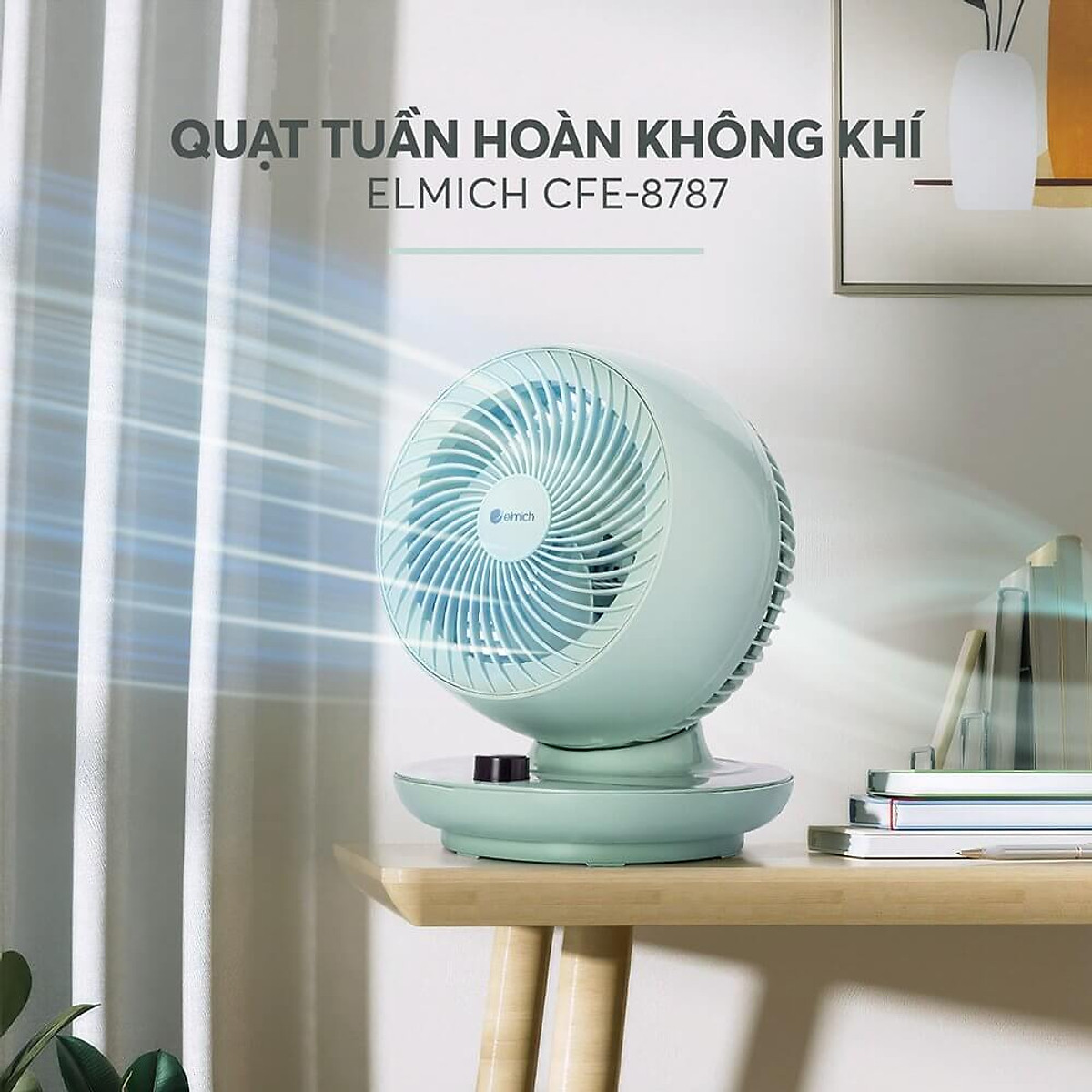 Quạt tuần hoàn không khí Elmich CFE-8787, quạt làm mát diện rộng và làm mới không khí, gọn nhẹ, dễ dàng mang theo mọi nơi - Hàng chính hãng