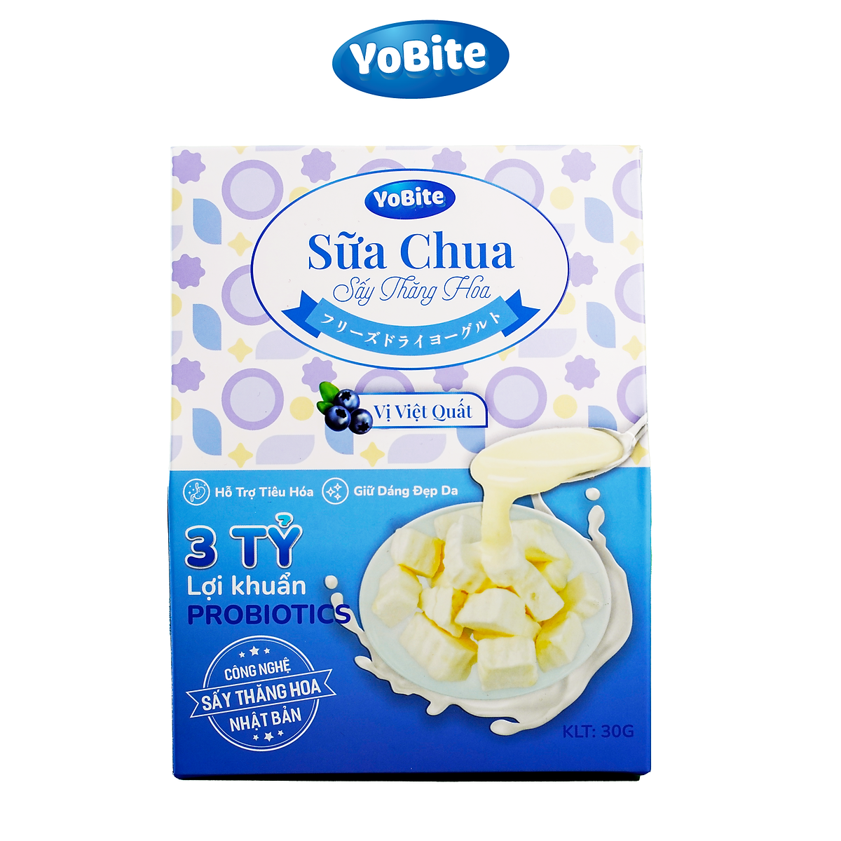 Sữa Chua Khô Sấy Thăng Hoa YOBITE Vị Việt Quất 30gr Hỗ Trợ Tiêu Hóa Tăng Cường Đề Kháng