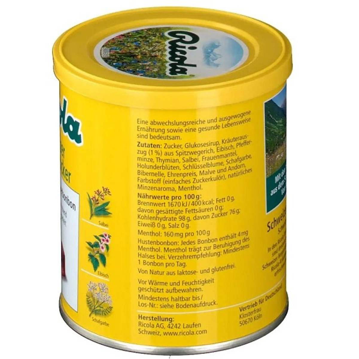 Viên Kẹo Ngậm Ho Ricola Chanh Mật Ong, Kẹo Ngậm Thảo Dược Cho Viêm Họng, Ho, Đau Họng Thơm Miệng Sugar Free, 250G