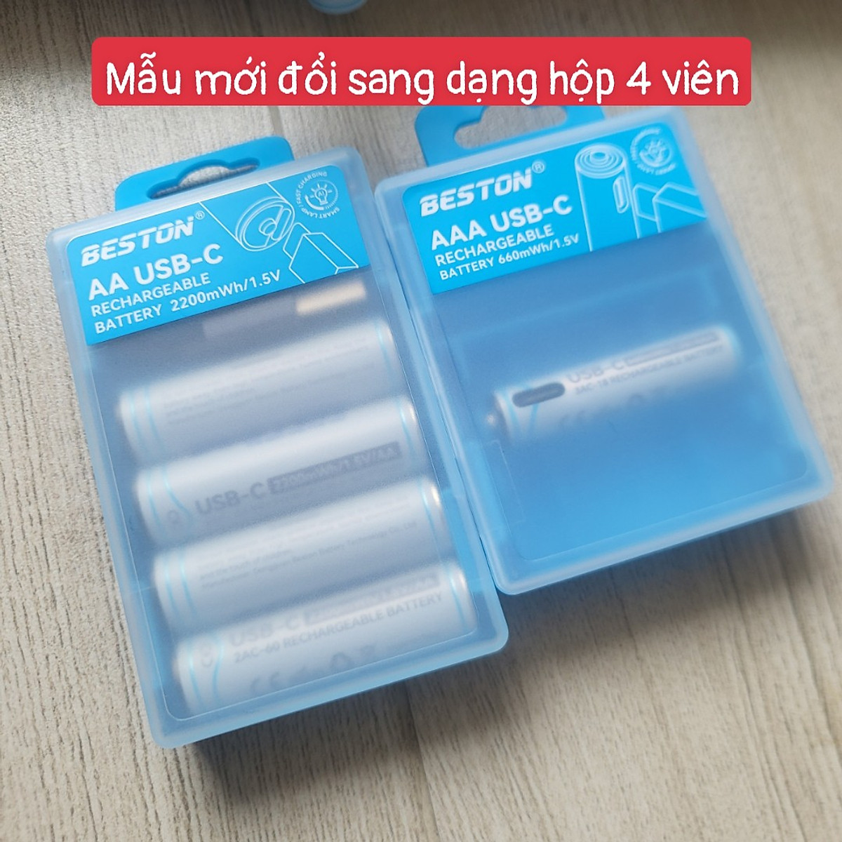 Vỉ 4 Pin sạc AA AAA chuẩn 1.5V Beston Dung lượng cao đến 2200mWh sạc trực tiếp qua cổng USB type-C dùng cho micro, đồ chơi, đồng hồ, máy ảnh - hàng nhập khẩu