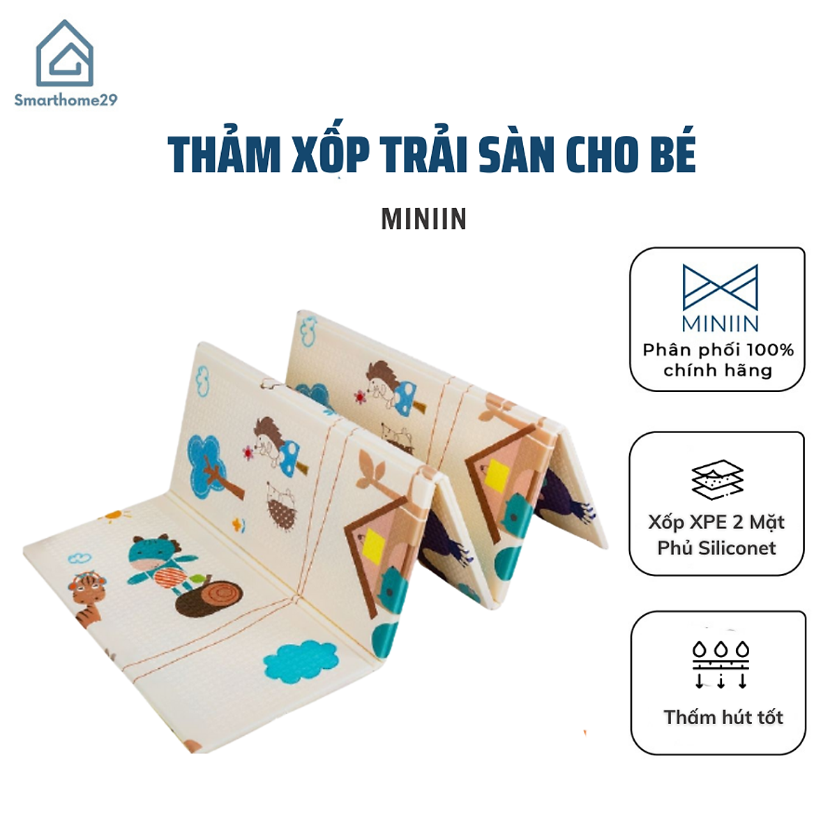 Thảm Trải Sàn Cho Bé Xốp XPE 2 Mặt Phủ Silicone Hàn Quốc Mẫu Đẹp Chống Thấm, Chống Va Đập Trơn Trượt-1m8*2m Hàng Chính Hãng MINIIN