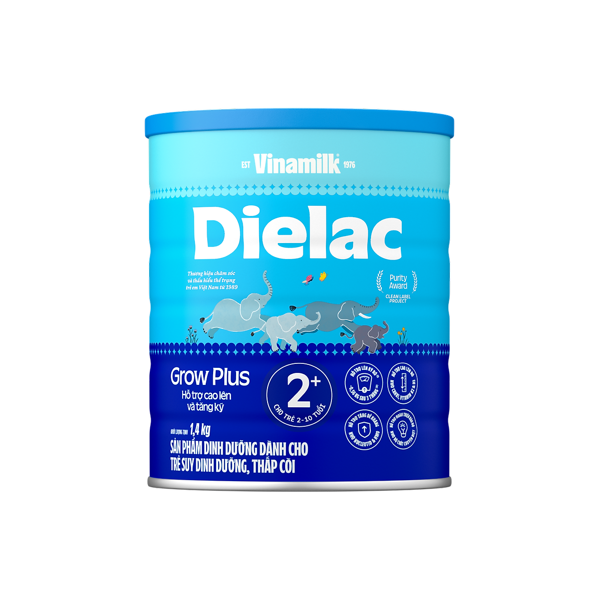 Sữa bột Vinamilk Dielac Grow Plus 2+ Hộp thiếc 1400g (Sữa Non)