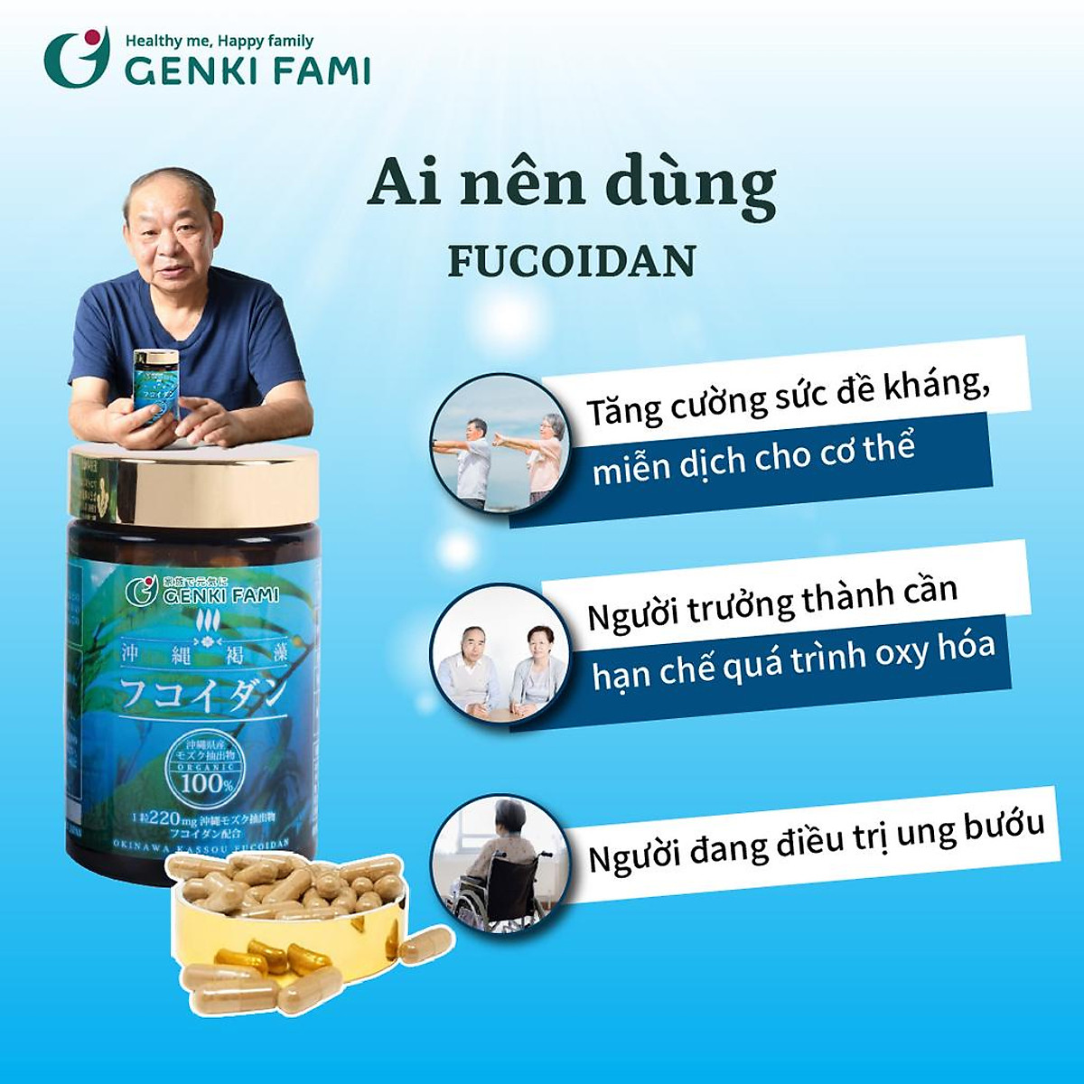 Fucoidan Genki Fami Nhật Bản, Tăng Cường Đề Kháng, Miễn Dịch, Hỗ Trợ Ngăn Ngừa Ung Bướu Hộp 150 viên