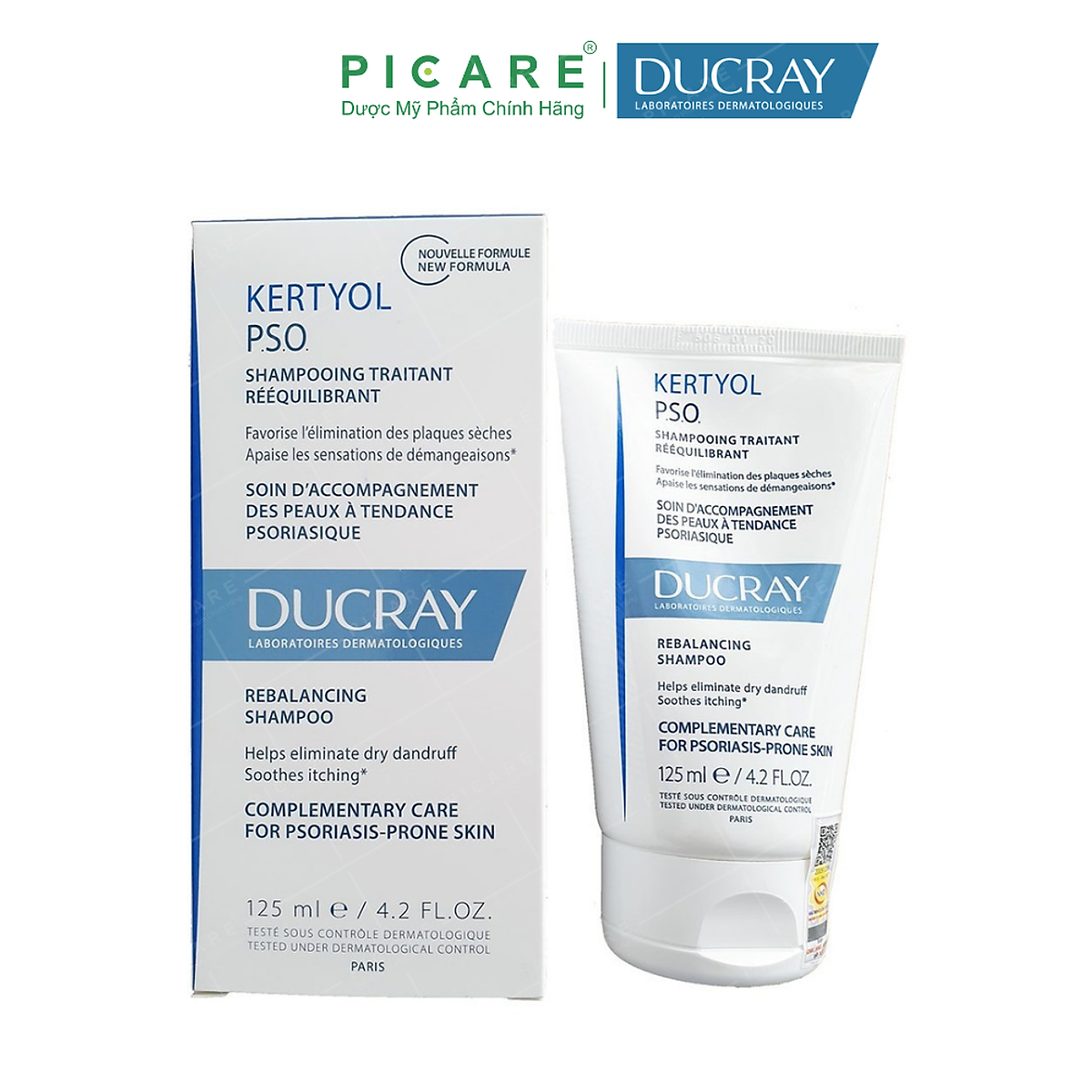 Dầu Gội hỗ trợ điều trị Gàu Mảng, Vảy Nến Ducray Kertyol P.S.O Shampoo (125ml)