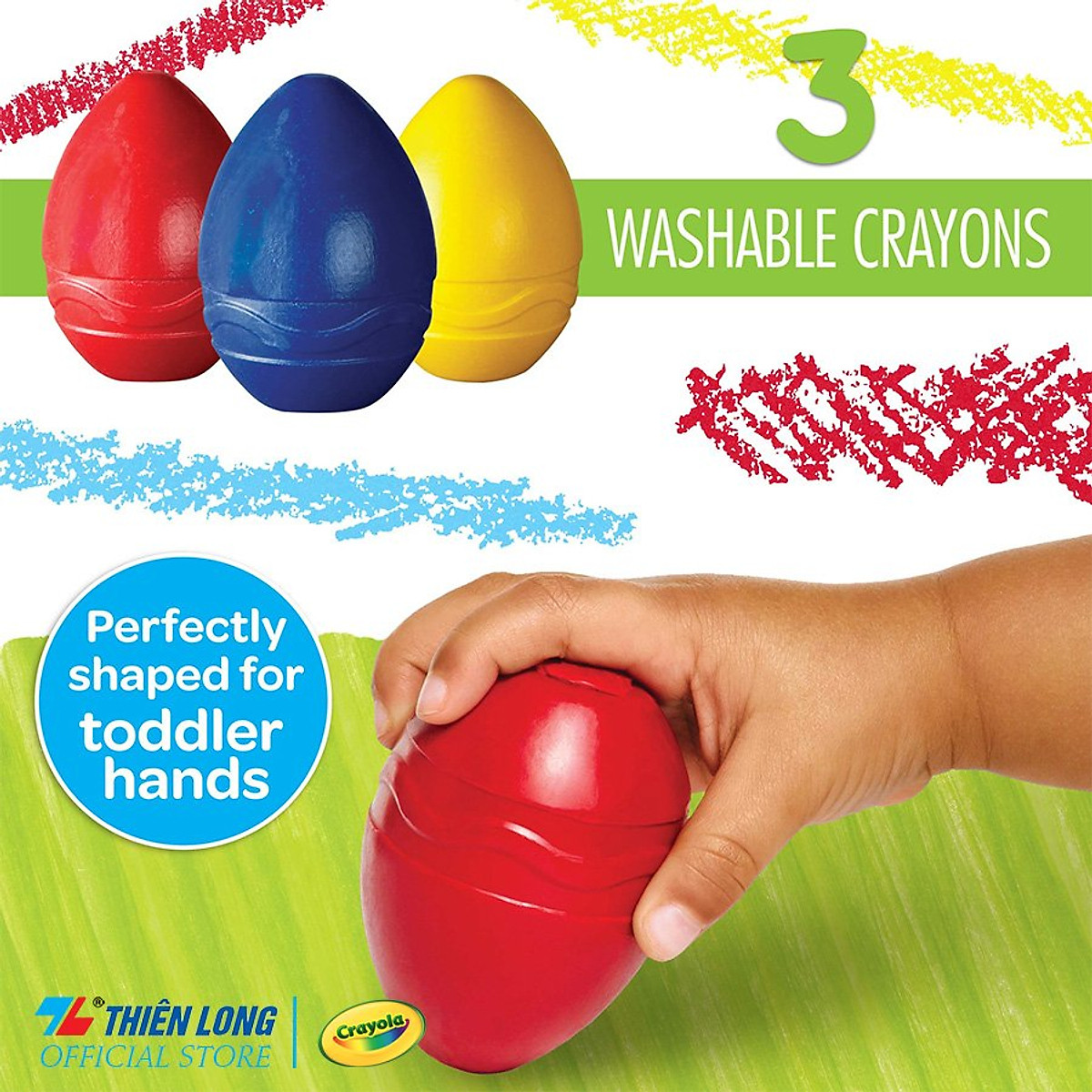 Bộ 3 sáp màu hình trứng có thể tẩy rửa được Crayola Washable Plam-Grasp Crayons