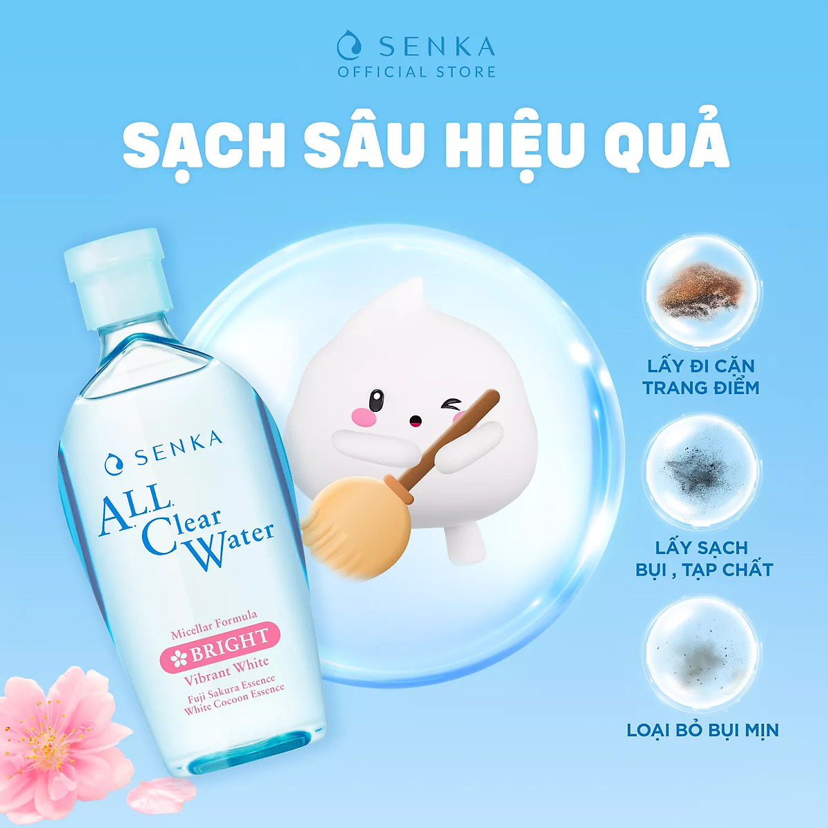 Bộ 02 Nước tẩy trang Micellar Dưỡng Sáng Cấp ẩm Senka All Clear Water Bright 230ml/chai
