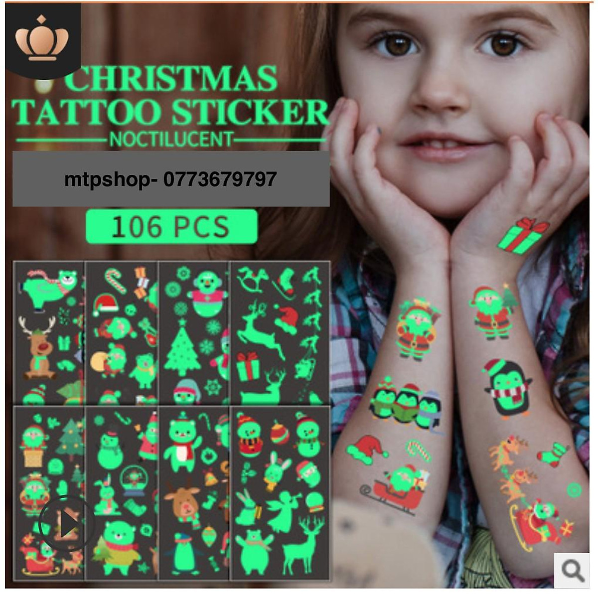 Hình xăm dạ quang phát sáng hoạ tiết giáng sinh cho bé hình dán tattoo tạm  thời chủ đề Noel  Shopee Việt Nam
