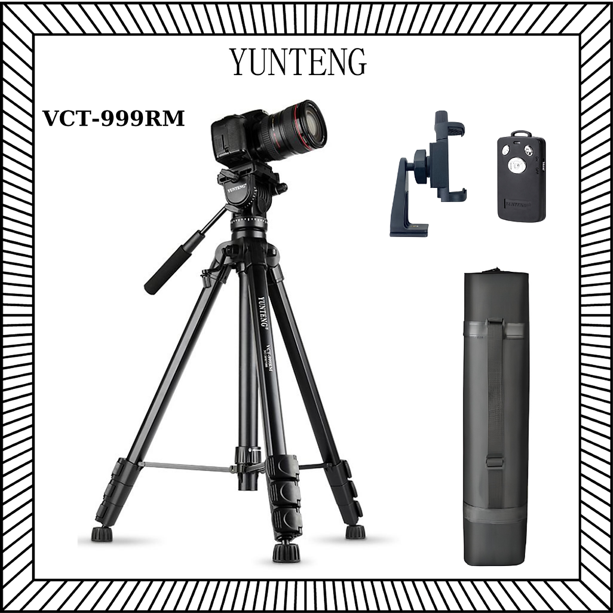 Chân máy tripod YUNTENG VCT-999RM dùng cho máy ảnh và điện thoại (Kèm túi đựng, đầu kẹp xoay 360 độ, remote) - Hàng Chính hãng