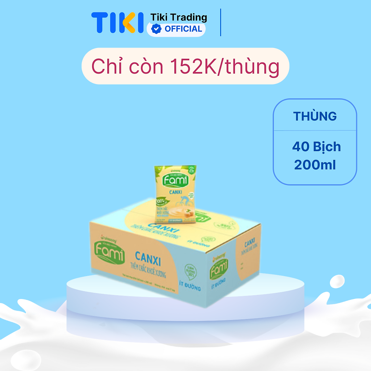 Thùng Sữa đậu nành Fami Canxi ít đường (200ml x 40 bịch)