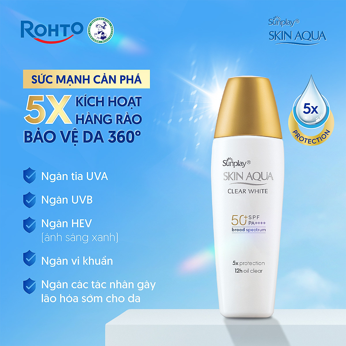 Kem chống nắng Skin Aqua dưỡng trắng, kiểm dầu, dùng hàng ngày dạng sữa Sunplay Skin Aqua Clear White Eco Việt Nam SPF50, PA++++ 25g