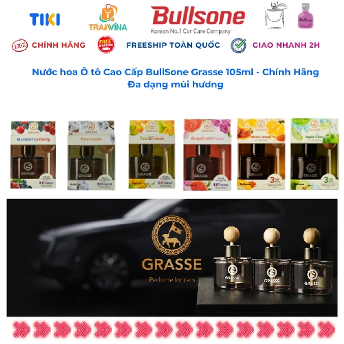Nước hoa Ô tô Cao Cấp BullSone Grasse Diffuser 105ml - Hàng Chính Hãng - Đa dạng mùi hương 2024