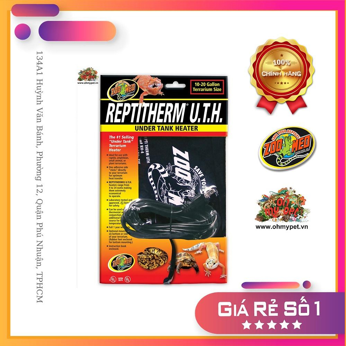 Tấm sưởi cho bò sát ReptiTherm Under Tank Heater (ZOOMED) Thành phần an