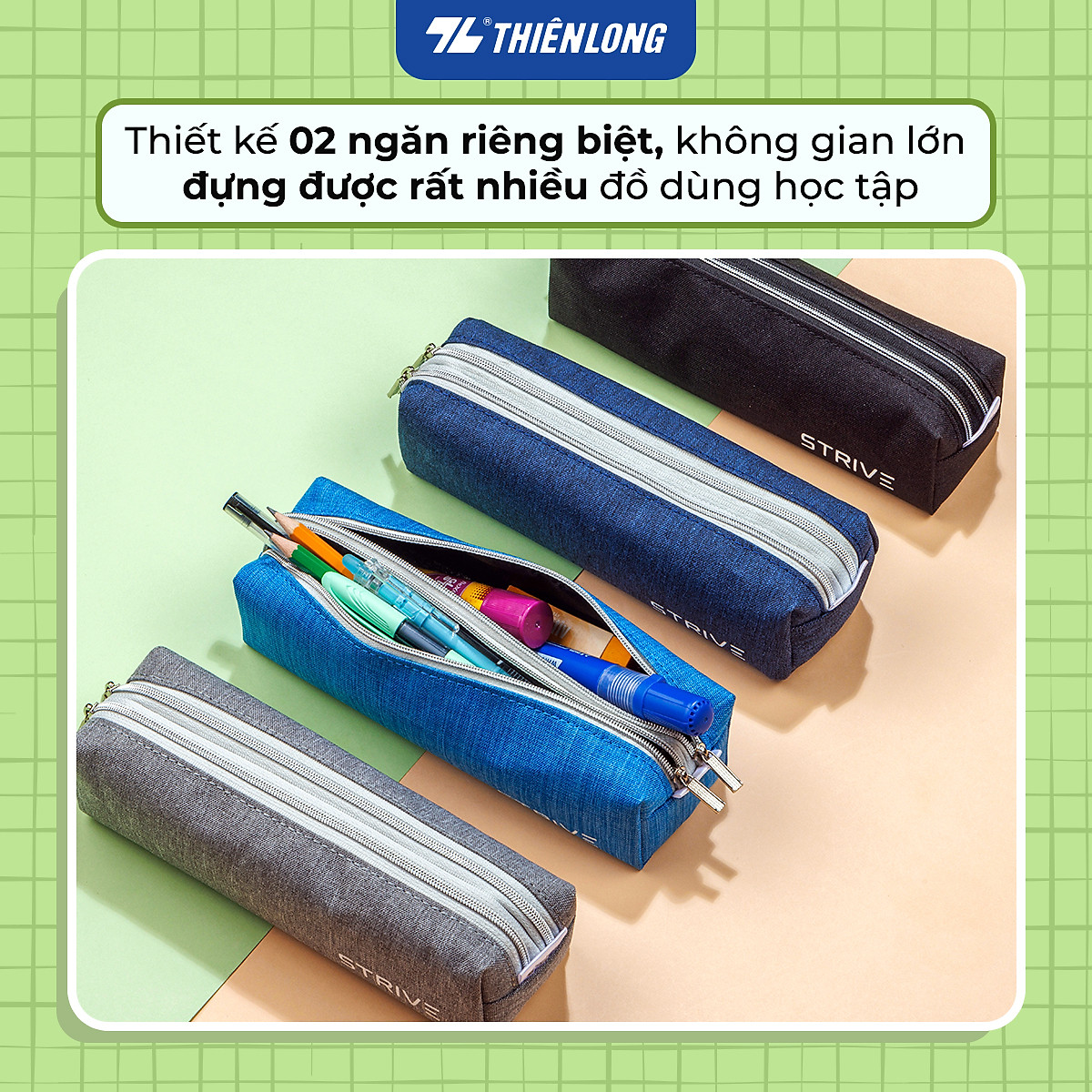 Bóp viết 2 ngăn Thiên Long PCA-019 - Vải trượt nước - Màu ngẫu nhiên