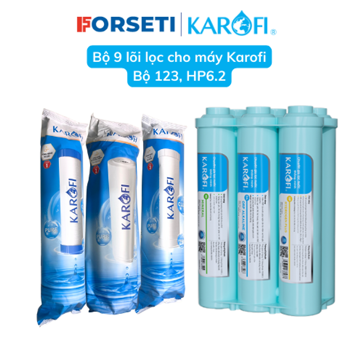 Bộ lõi lọc nước Karofi 123 và cụm hiệu suất cao Hp6.2 dành cho máy KAQ-U05, KAQ-U95, S-S038,... - Hàng chính hãng