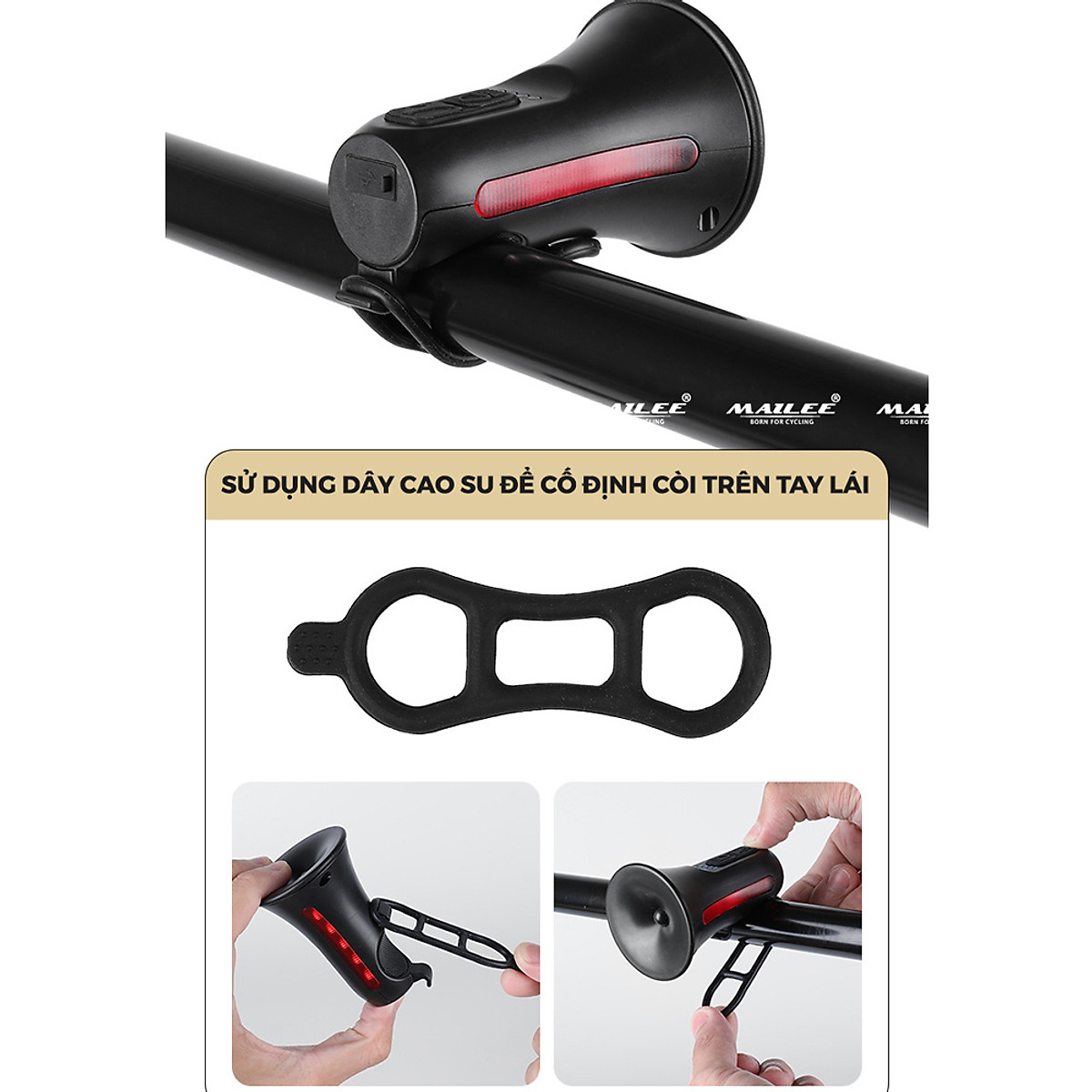 Còi Xe Đạp Âm Lượng Cao 120db HYD-074S có dây nhấn USB, Có Đèn cảnh báo, 5 Chế Độ Âm Thanh, Sạc điện USB Cho Xe Đạp MTB/ đường trường - Mai Lee