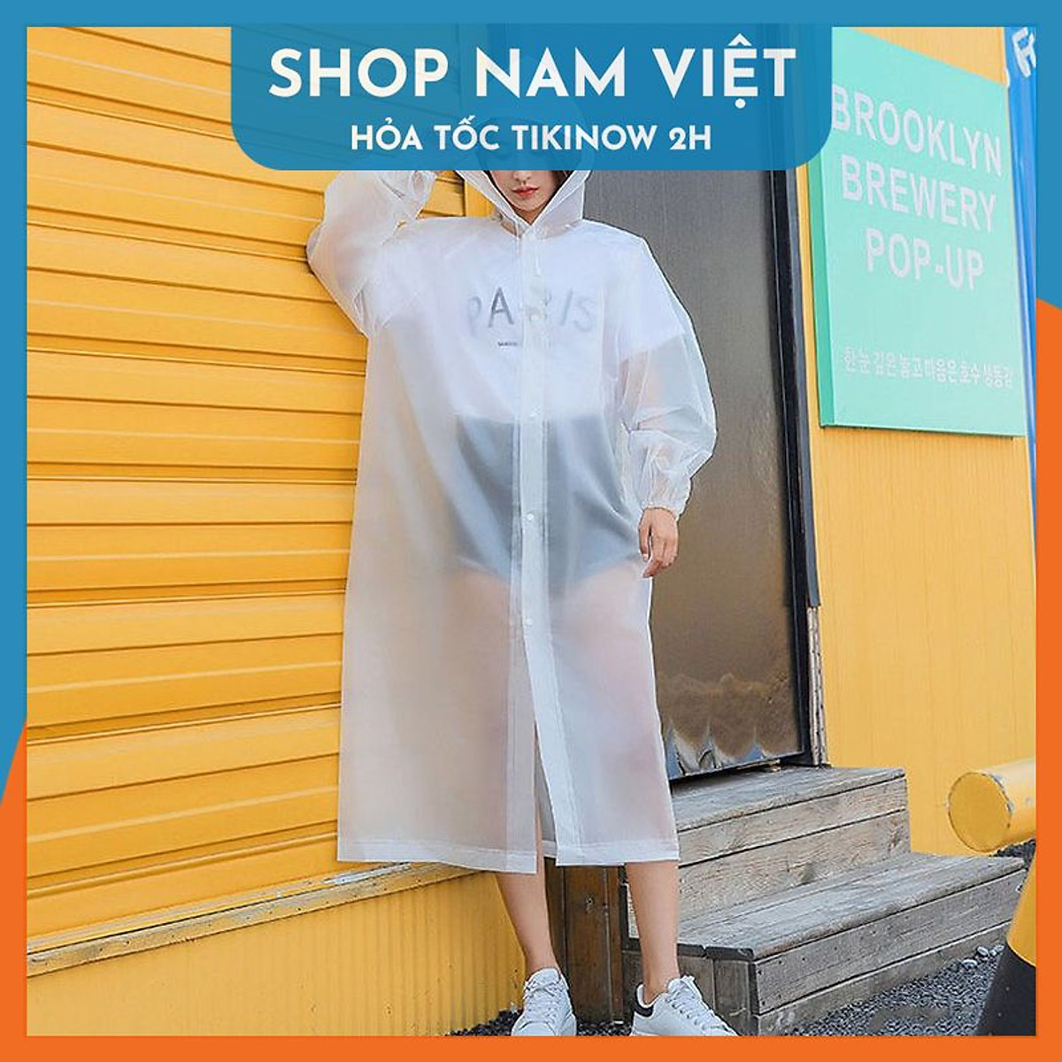 Áo Mưa Một Người Trong Suốt Có Nón Thời Trang, Nhựa EVA Sử Dụng Nhiều Lần