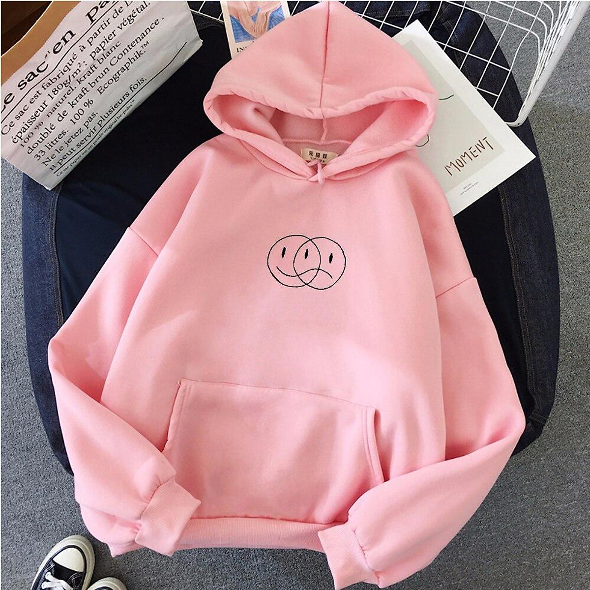 Áo hoodie in hình mặt cười mặt buồn - Áo thun - Áo khoác nỉ nữ