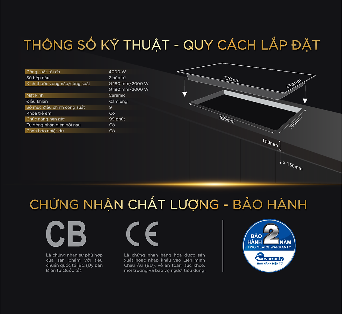 Bếp Từ Đôi BlueStone ICB-6819 4000W - Miễn phí lắp đặt, cắt đá HCM, HN, Đồng Nai, Bình Dương - Bảo hành 2 năm