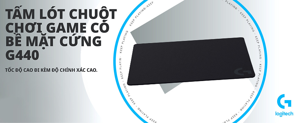 Bàn di chuột game Logitech G440 (Size M) tấm lót chuột chơi game bằng vải, tối ưu cho chơi game, ma sát, chống trượt kích thước 340 x 280 x 5 mm (dài x rộng x dày) - Hàng Chính Hãng