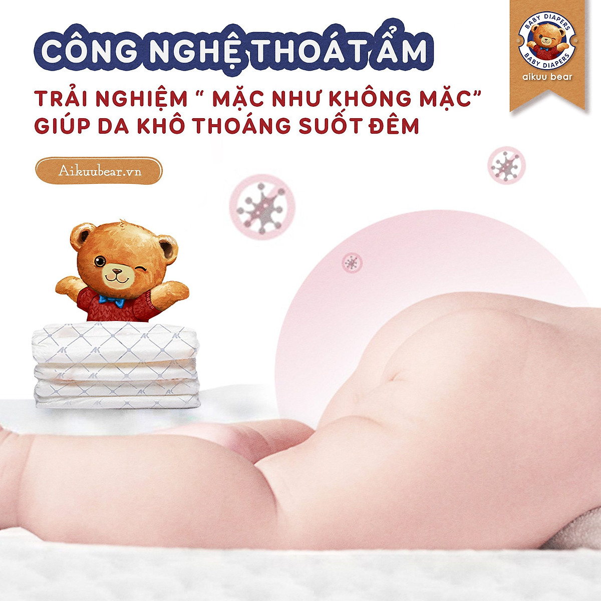 Tã Bỉm AIKUU BEAR Dán/Quần đủ size S56,M50,L48,XL46,XXL44,XXXL42 Chính Hãng
