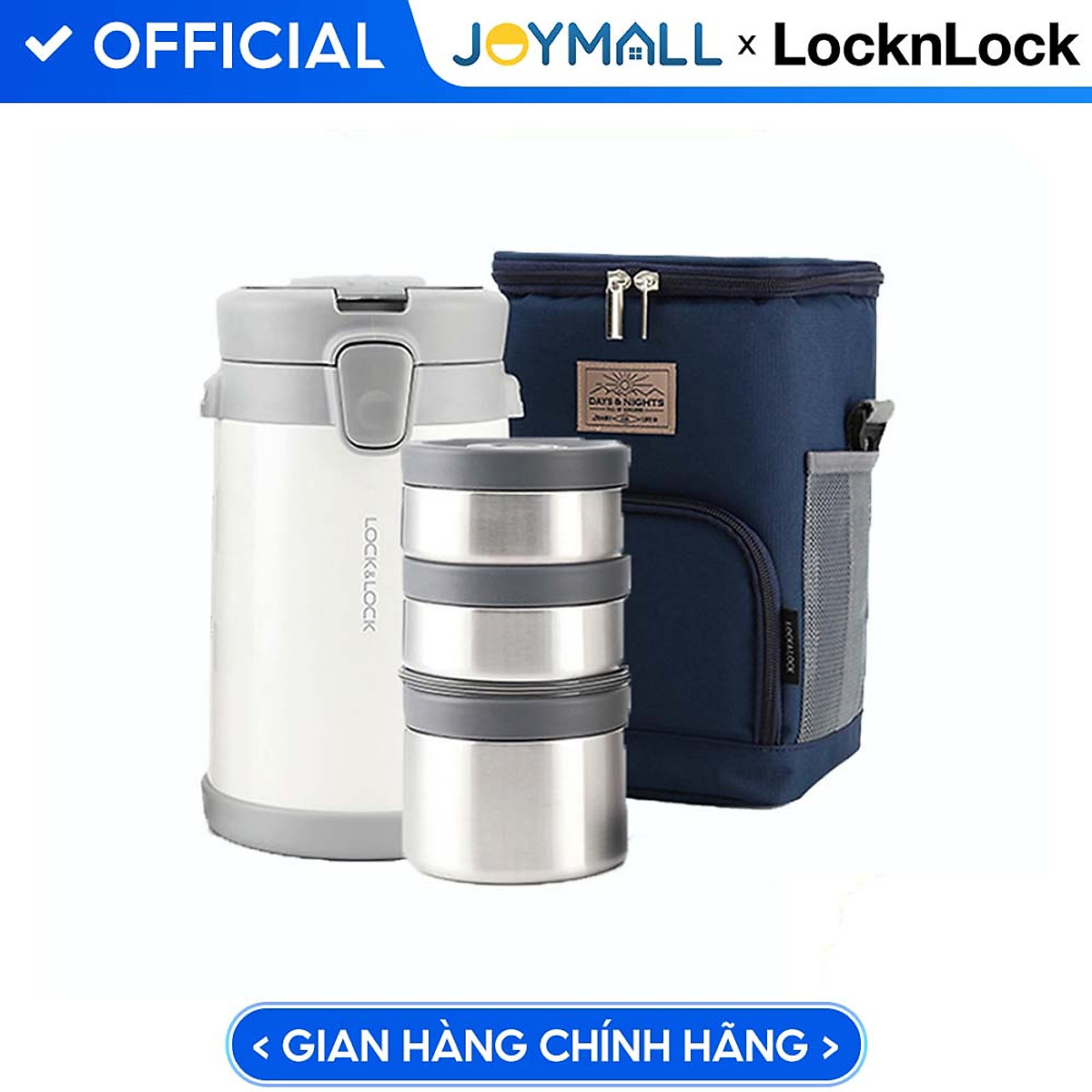 Bộ Hộp Cơm Giữ Nhiệt Lock&Lock Easy Carry 2L LHC8039 Có Túi (1 Hộp 720ml, 2 Hộp 420ml Kèm 1 Bộ Muỗng Và Nĩa)